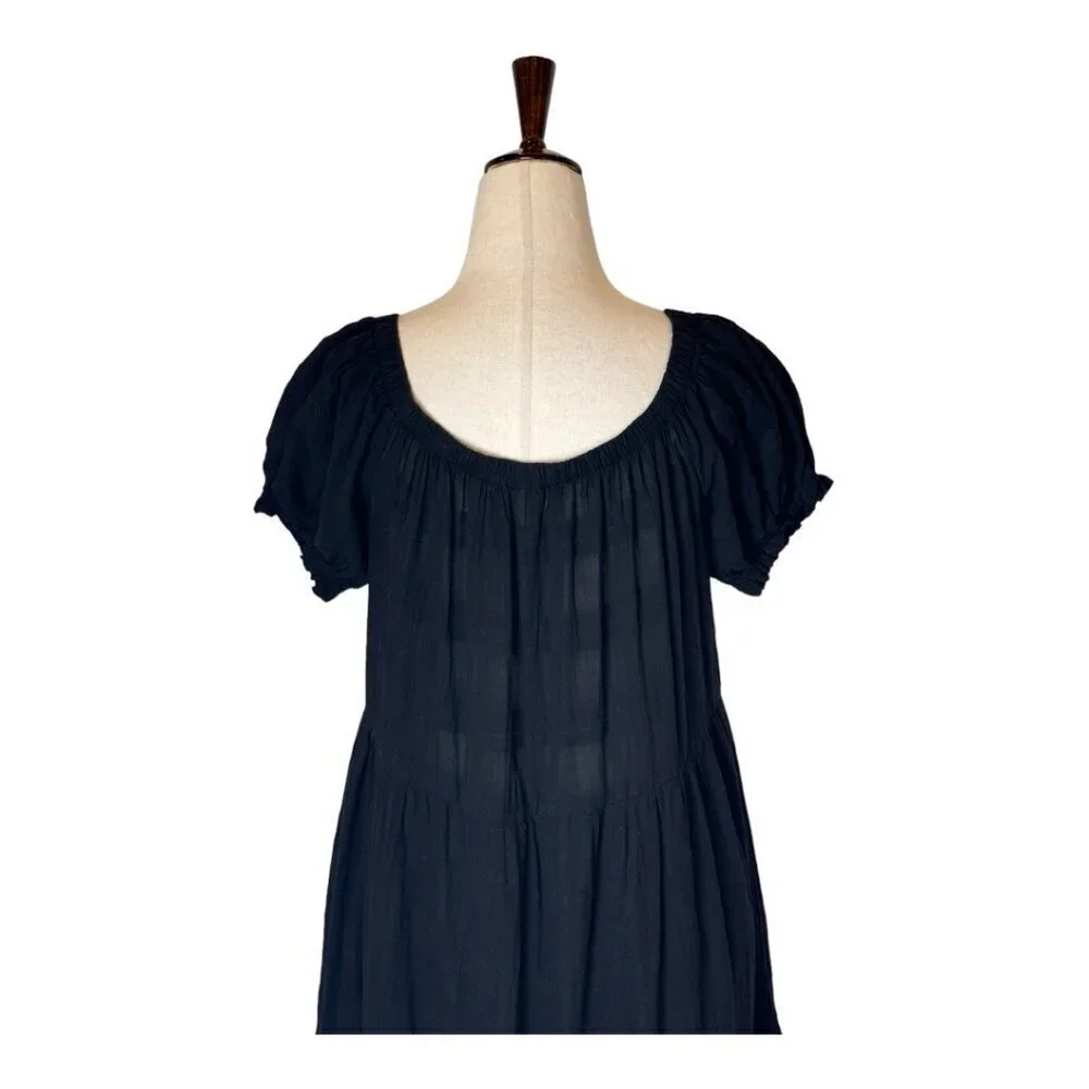 Young Fabulous & Broke Dress Women Medium Black Puff Sleeve Tiered Maxi‎ Boho - Picture 5 of 12